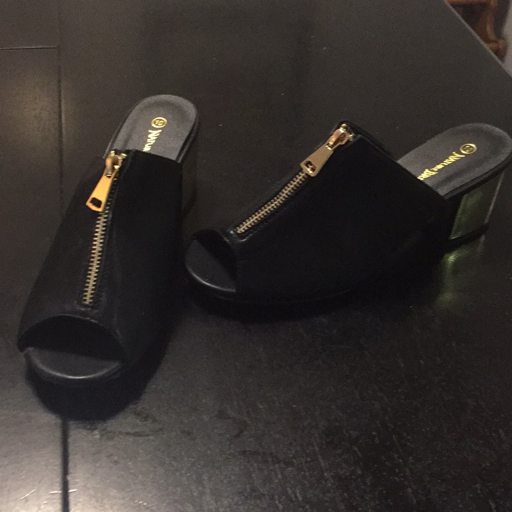 Black and gold heels